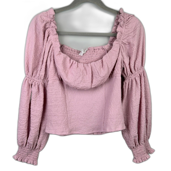 ASTR the Label Lilac Pink Puff Long Sleeve Ruched Bust Top Smocked Blouse sz M - Picture 3 of 13